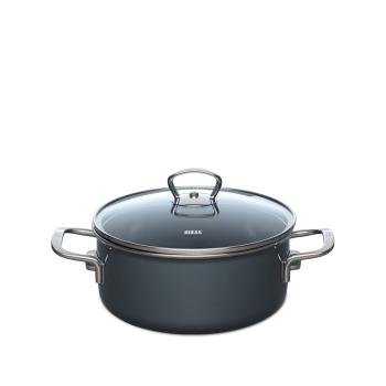 Riess Kasserolle mit Glasdeckel, Nouvelle Pur Dark Grey Zylindrisch Extra Stark